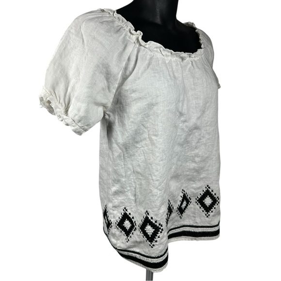 Alexandra Bartlett White Linen Peasant Top Medium Off the Shoulder - Picture 5 of 9